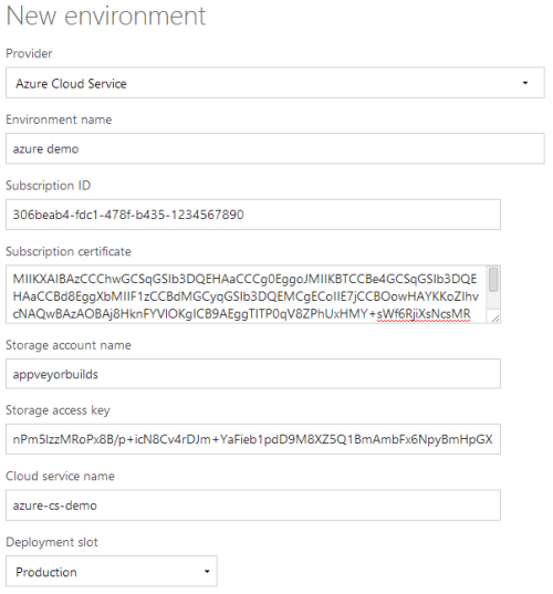 Azure CS settings